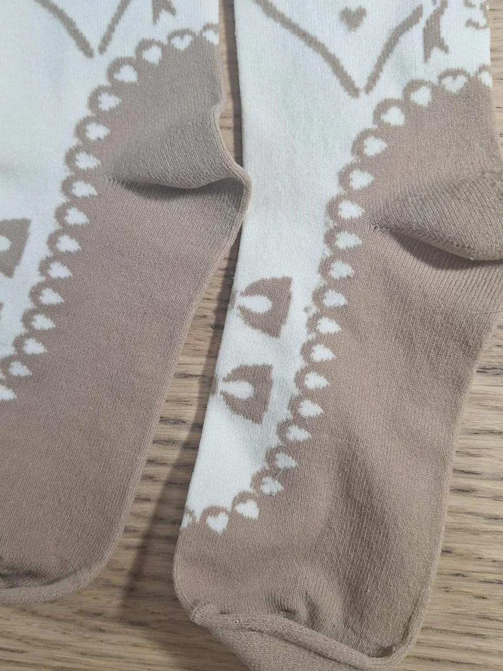 Innocent World Ivory Tan Ballet Ribbon OTK Socks | Classic Lolita
